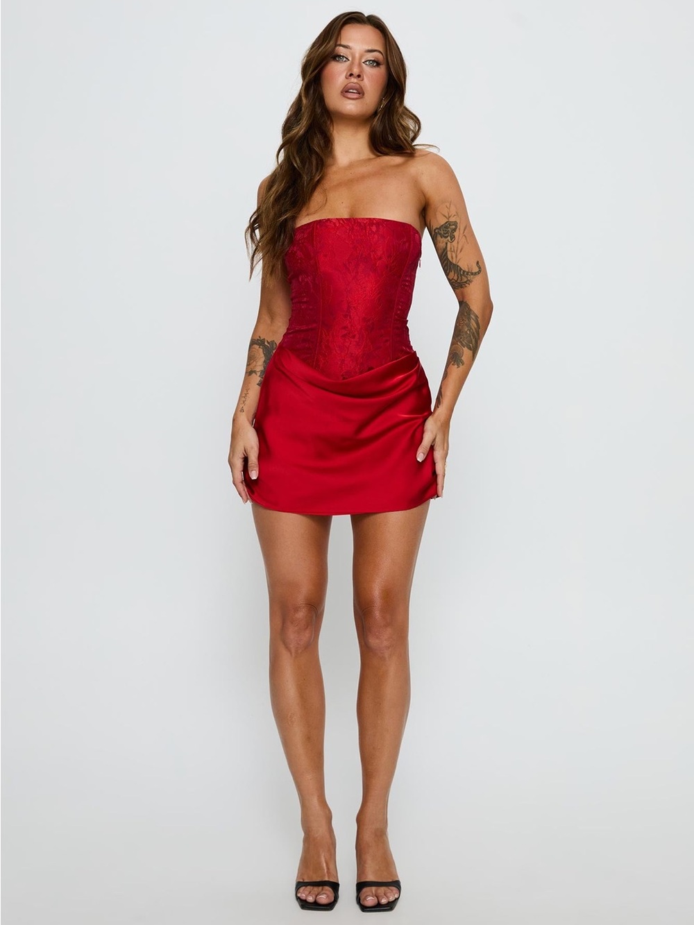 Princess Polly Red Lace Corset Satin Mini Dress